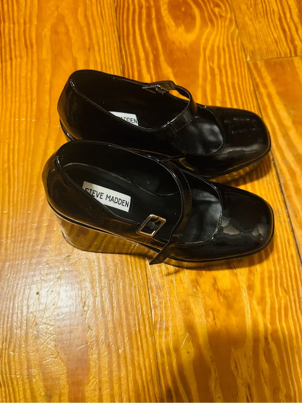 Steve Madden Nirvana Black Platform Wedges with Buckle Strap